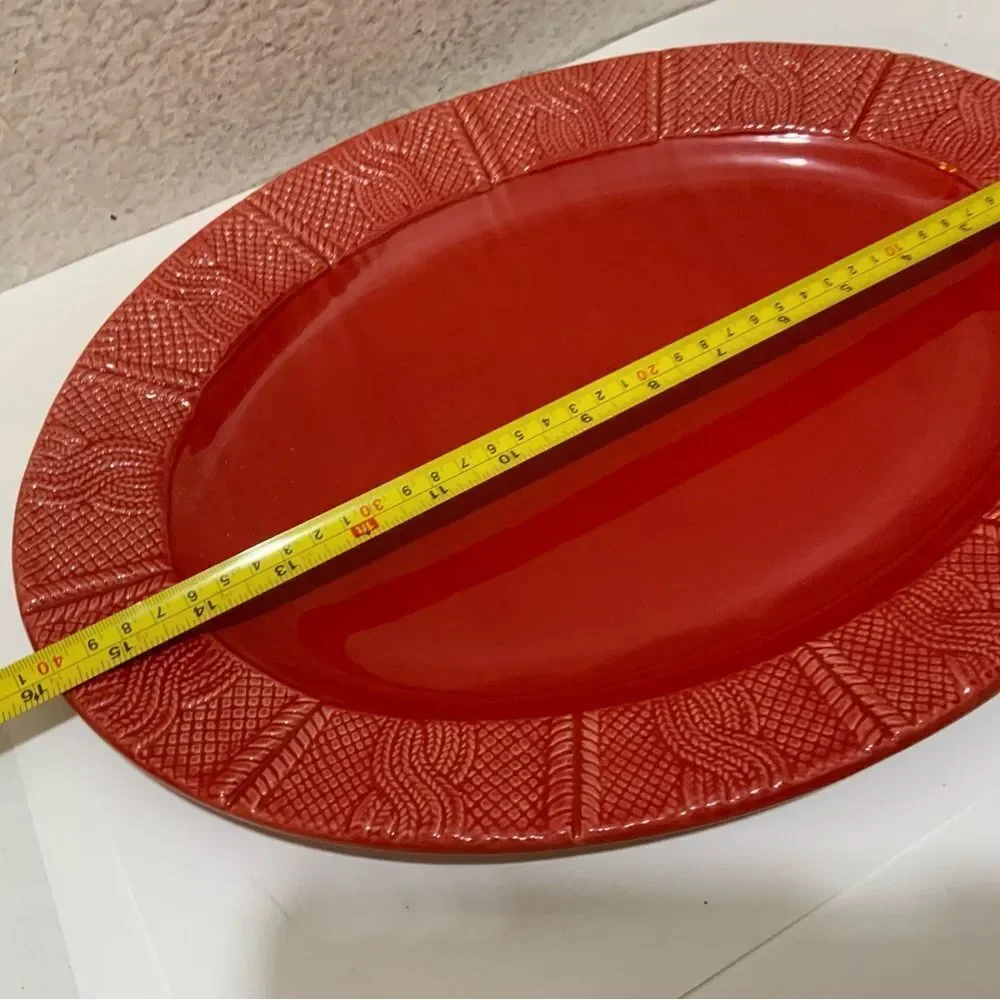 BIA Cordon Bleu 16 inch Red Cable Knit Oval Platter G22